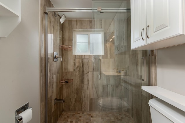 bathroom with toilet and walk in shower