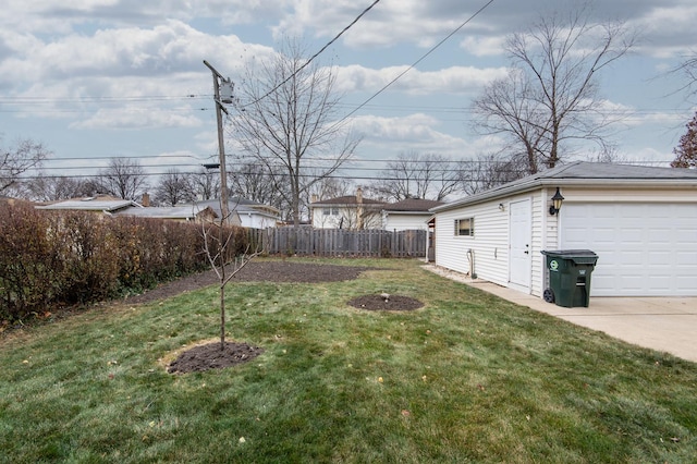 view of yard with a garage