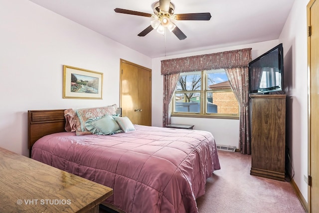 bedroom with carpet and ceiling fan