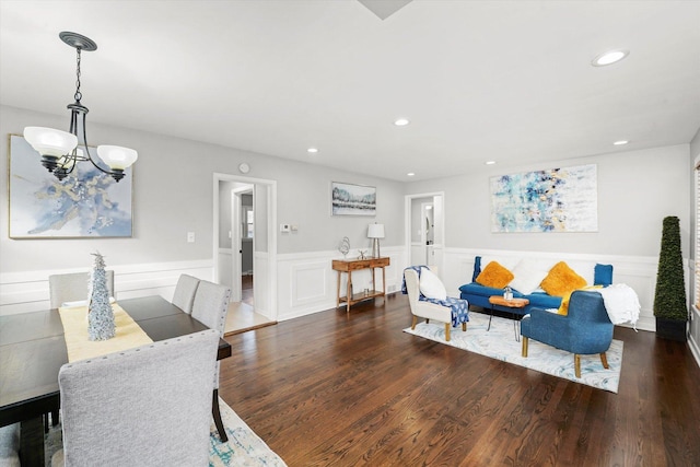 living room featuring dark wood-type flooring