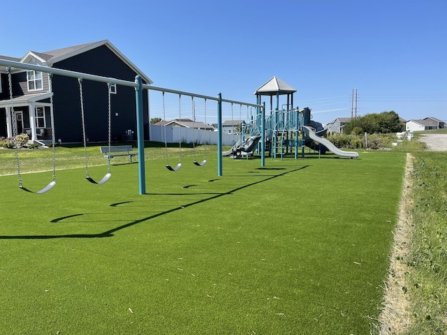 view of playground featuring a yard