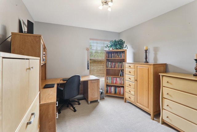 home office featuring light colored carpet