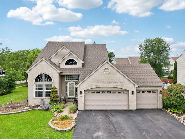 view of front facade with a front lawn and a garage