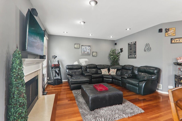 living room with hardwood / wood-style flooring