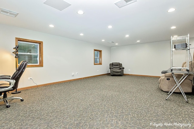 workout area with carpet flooring