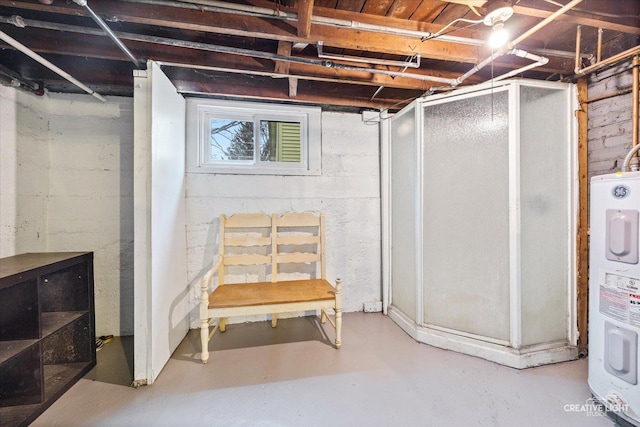 basement featuring electric water heater