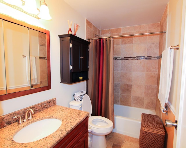 full bathroom featuring shower / tub combo, vanity, and toilet