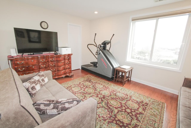 living room featuring plenty of natural light and light wood-type flooring