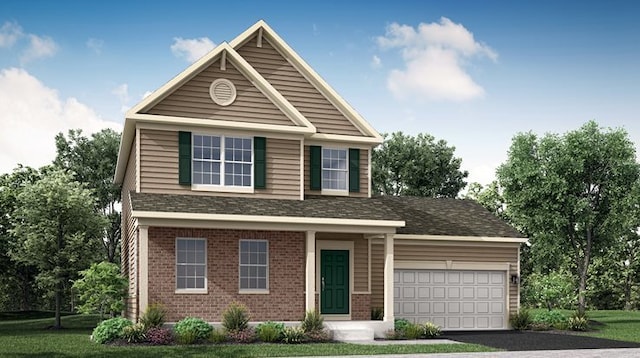 view of front of home with a front lawn and a garage