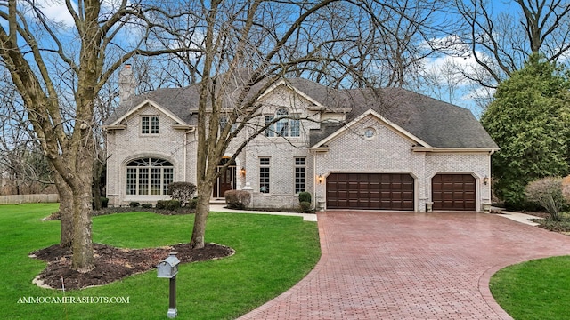 view of front facade with a garage and a front lawn