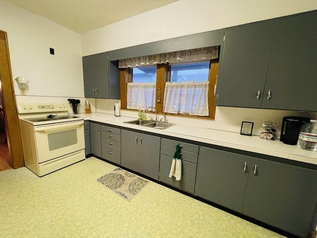 kitchen with sink and white electric range