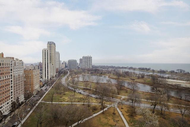 aerial view with a water view