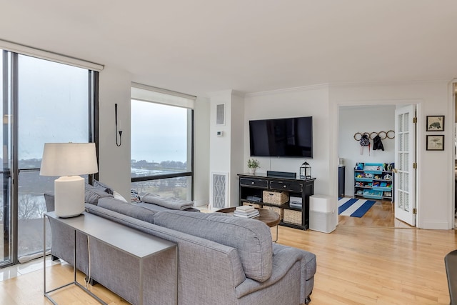 living room featuring light hardwood / wood-style flooring and expansive windows