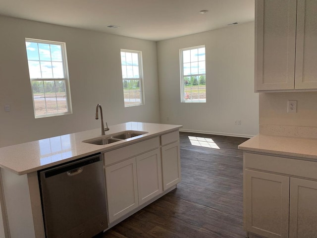 kitchen with dishwasher, dark wood-type flooring, a healthy amount of sunlight, and sink