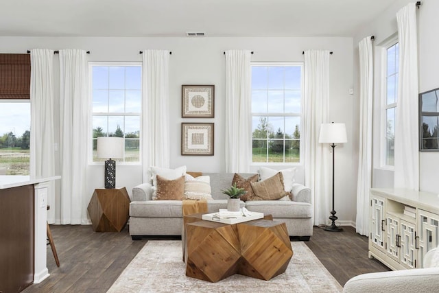 interior space with dark wood-type flooring