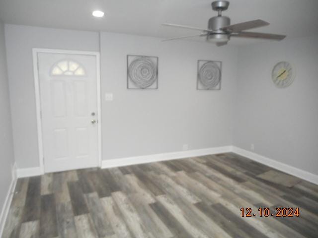 entrance foyer featuring hardwood / wood-style flooring and ceiling fan