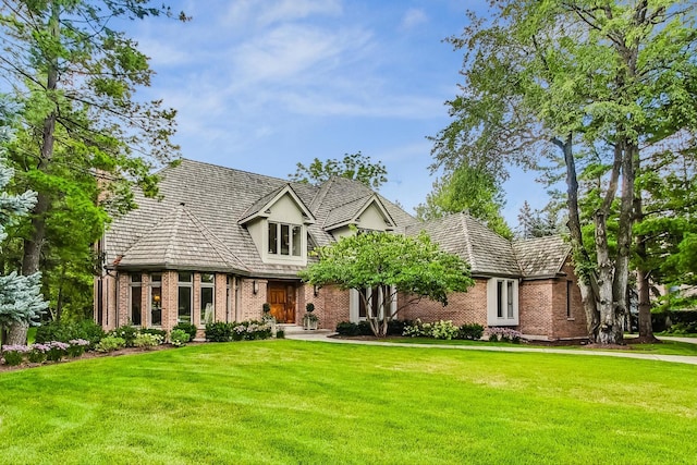 tudor house featuring a front lawn