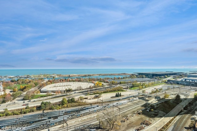 bird's eye view featuring a water view