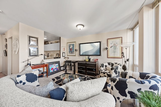 living room featuring a wealth of natural light