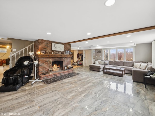 living room with a fireplace