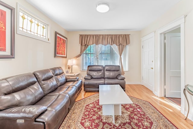 living room with light hardwood / wood-style floors