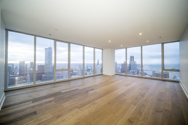 unfurnished living room featuring hardwood / wood-style flooring, expansive windows, and a healthy amount of sunlight