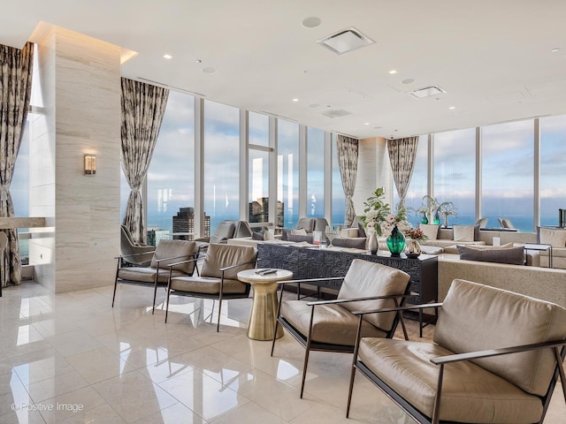 lobby featuring a water view