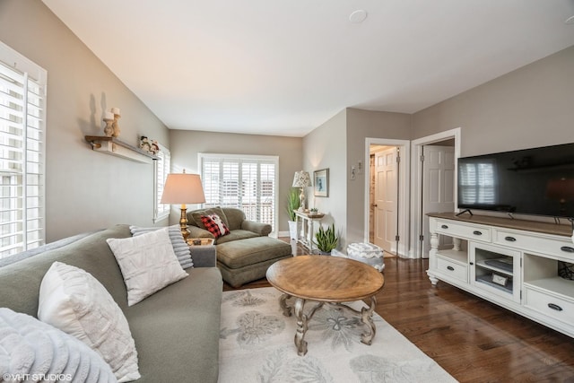 living room featuring dark hardwood / wood-style flooring