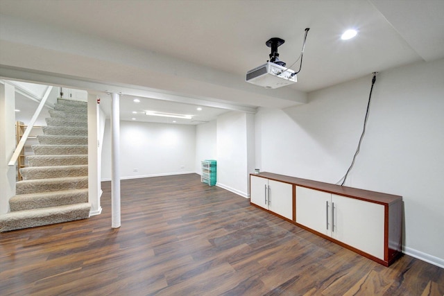 basement featuring dark wood-type flooring