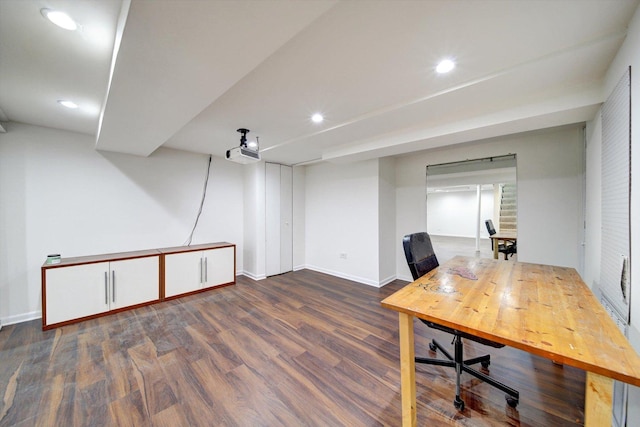 home office featuring dark hardwood / wood-style flooring