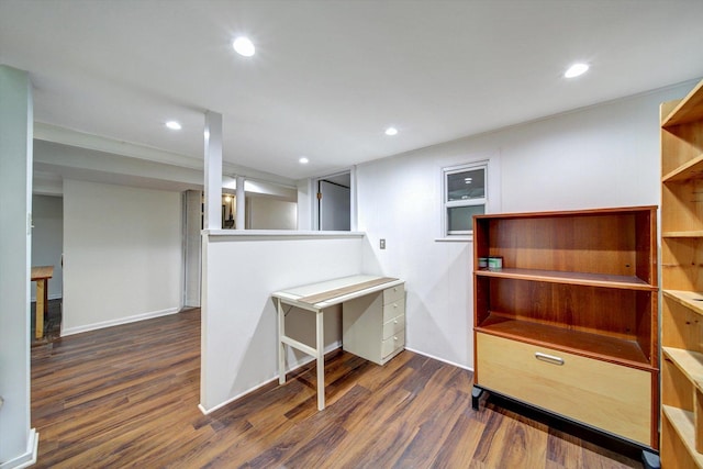 interior space with dark wood-type flooring