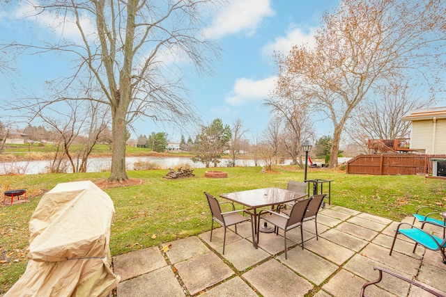 view of patio / terrace with a water view