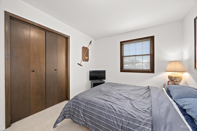 carpeted bedroom featuring a closet