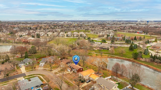 bird's eye view featuring a water view