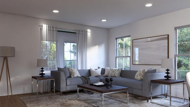 living room featuring plenty of natural light and wood-type flooring