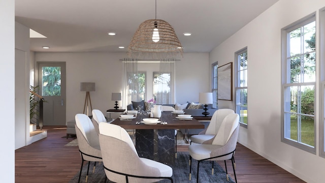 dining space with dark hardwood / wood-style floors