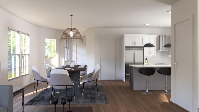 dining space with dark hardwood / wood-style floors