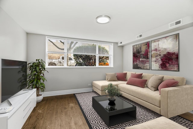 living room with hardwood / wood-style floors