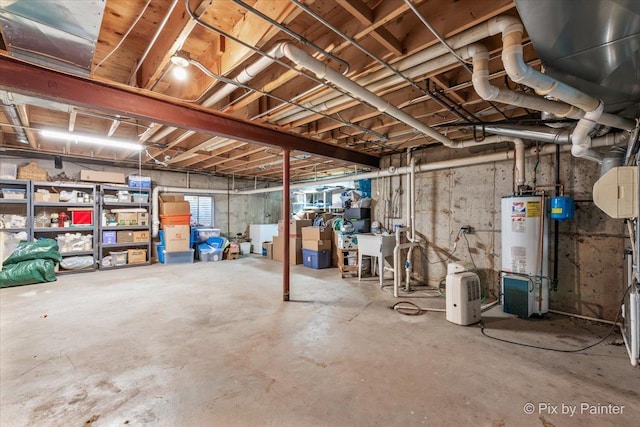 basement with water heater