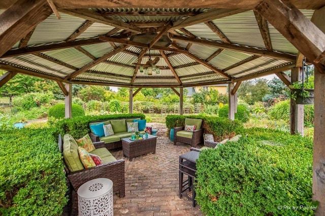 view of patio / terrace featuring a gazebo and an outdoor living space