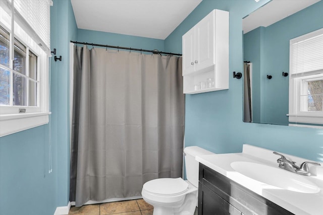 bathroom featuring toilet, vanity, and tile patterned floors