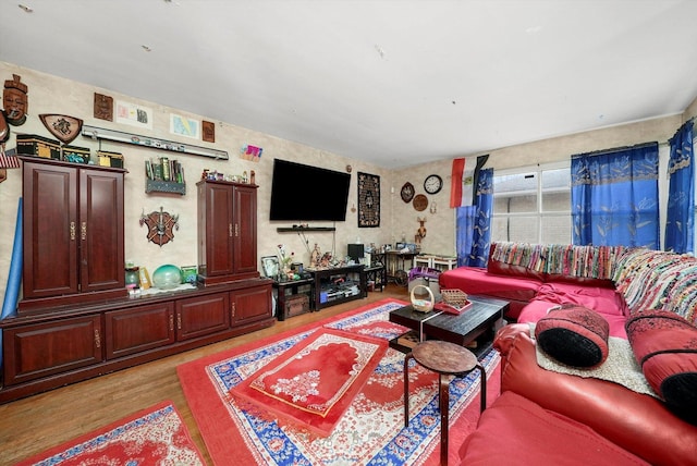 living room with light hardwood / wood-style floors