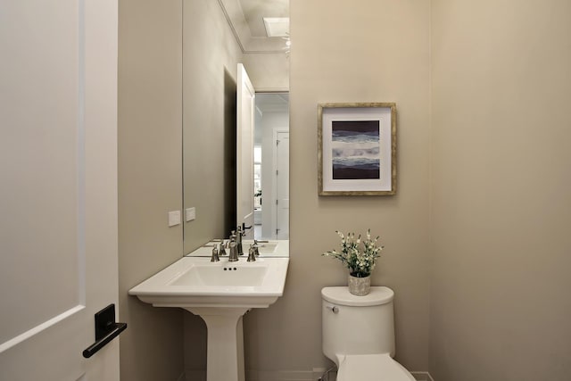 bathroom featuring toilet and ornamental molding