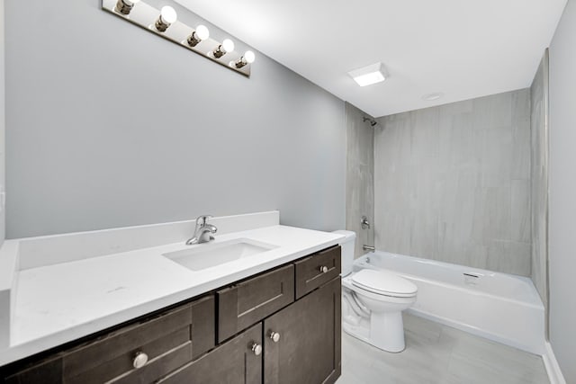 full bathroom with toilet, vanity, and shower / washtub combination