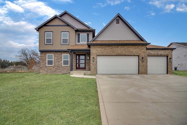 craftsman-style home with a garage and a front lawn