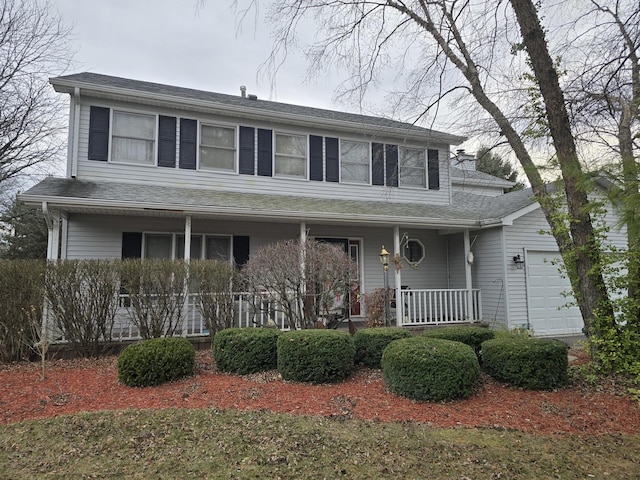 view of front property with covered porch and a garage