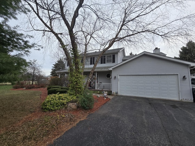 front of property with covered porch and a garage