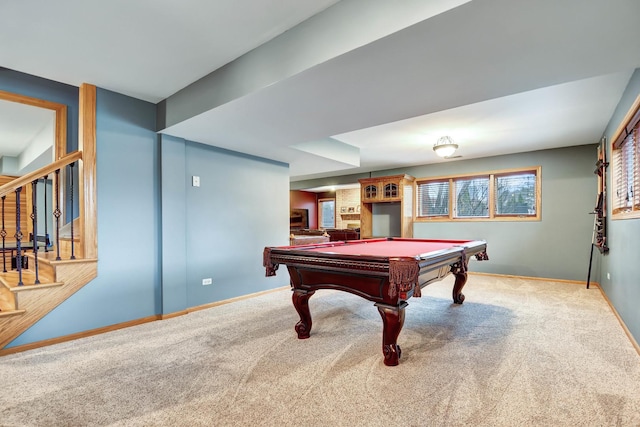 playroom featuring pool table and carpet floors