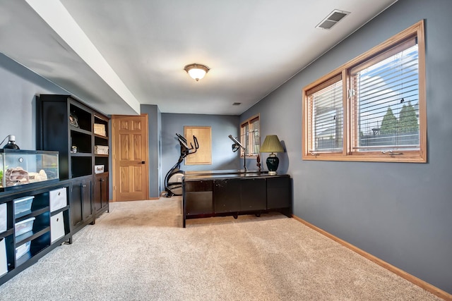 view of carpeted home office