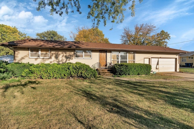 single story home with a front lawn and a garage